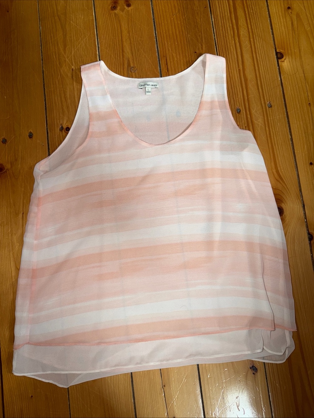 Calvin Klein Jeans Peach and White Striped Sleeveless V-Neck Tank